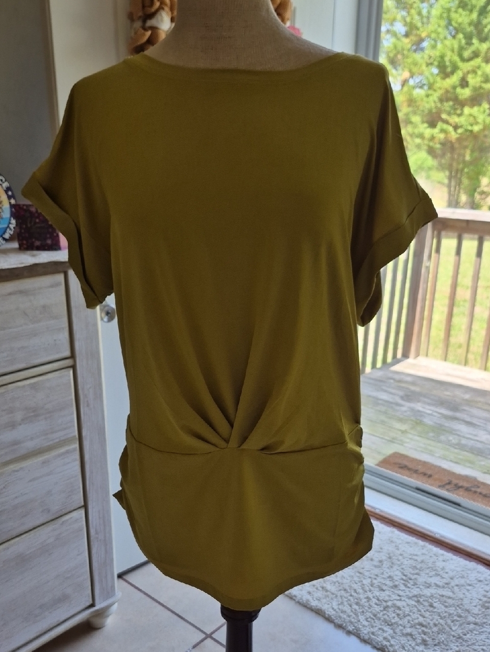 Cato Olive Green Twist-Front Short Sleeve Tee
